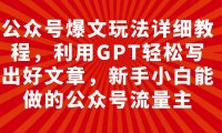 (5570)公众号爆文玩法详细教程,利用GPT轻松写出好文章,新手小白能做的公众号...