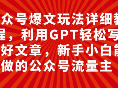 (5570)公众号爆文玩法详细教程,利用GPT轻松写出好文章,新手小白能做的公众号...