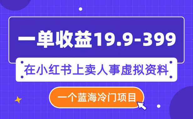 （5539）一单收益19.9-399，一个蓝海冷门项目，在小红书上卖人事虚拟资料