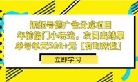 (5923)视频号薅广告分成项目,年前偏门小玩法,次日出结果,单号单天500+元【有时效性】