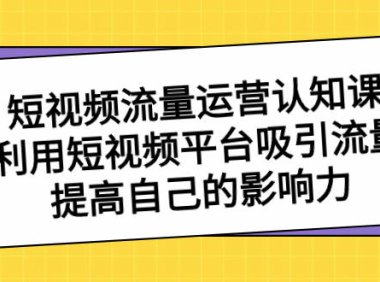 （5885）短视频流量-运营认知课，利用短视频平台吸引流量，提高自己的影响力