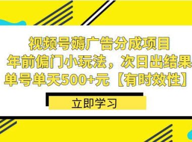 (5923)视频号薅广告分成项目,年前偏门小玩法,次日出结果,单号单天500+元【有时效性】