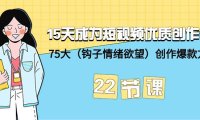 （6168）15天成为短视频-优质创作者+75大（钩子-情绪欲望）创作爆款方法-22节课