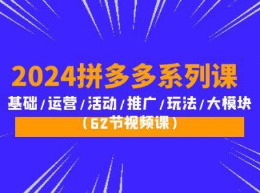 (6324)2024拼多多系列课:基础/运营/活动/推广/玩法/大模块(62节视频课)
