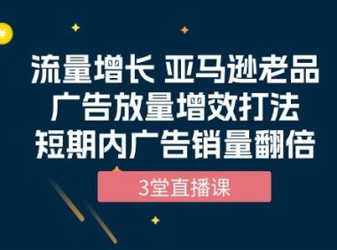 (6354)流量增长 亚马逊老品广告放量增效打法,短期内广告销量翻倍(3堂直播课)