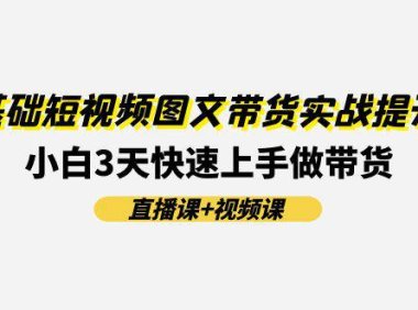 （6444）0基础短视频图文带货实战提升班(直播课+视频课)：小白3天快速上手做带货