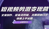 (6584)短视频剪混变现营:文案创作、配音及剪辑,无需颜值口才,快速上手运营